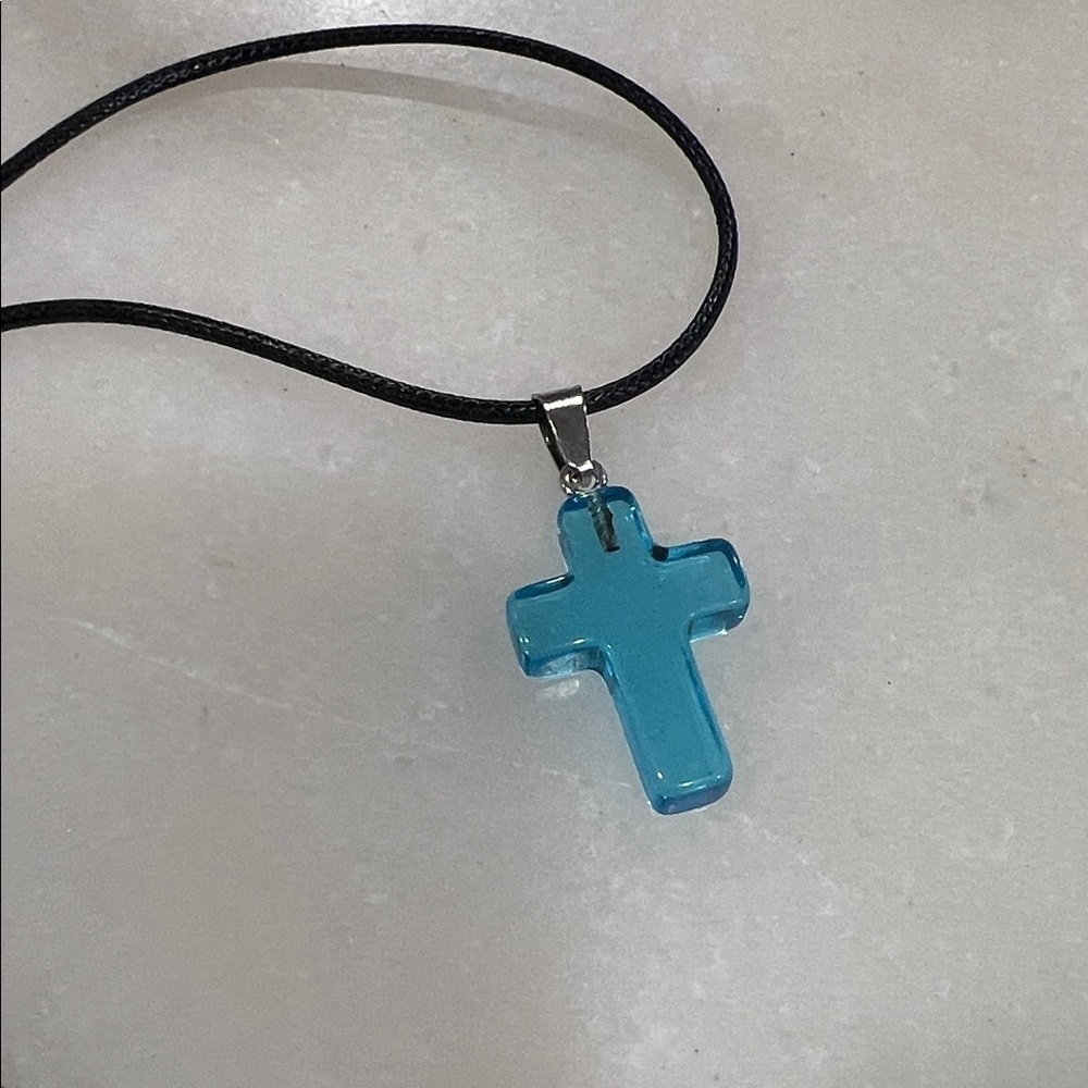 Aqua Cross Resin Pendant Necklace